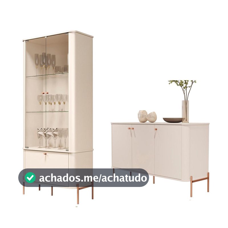 Conjunto Cristaleira e Aparador Buffet Tucupí com 3 Portas
