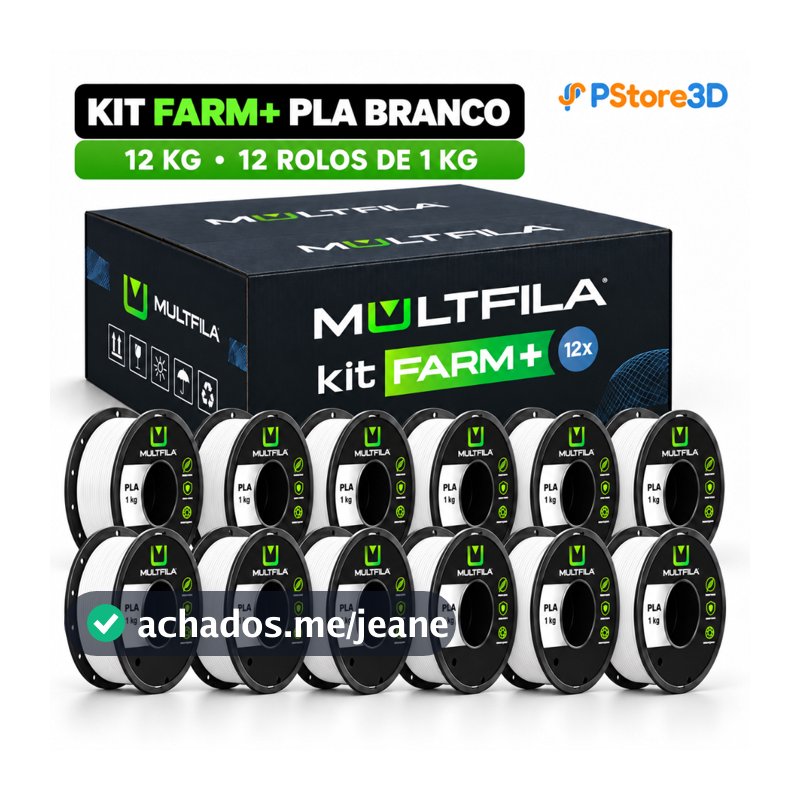 Kit Farm+ PLA Multifila 12kg com 12 Rolos de 1kg Preto ou Branco para Impressora 3D