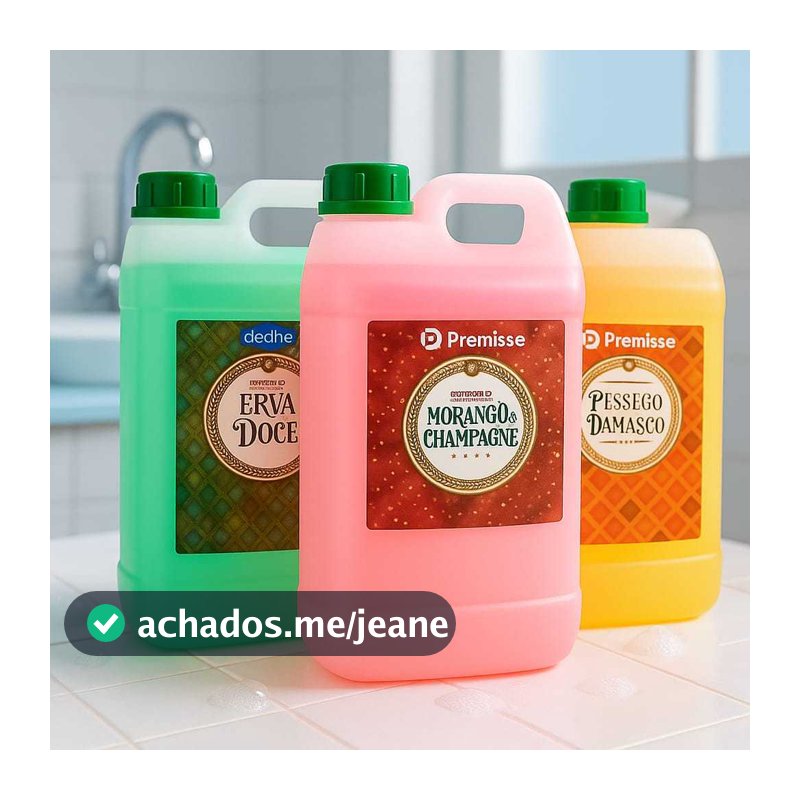 Sabonete Líquido Morango e Champagne, Erva Doce, Pessego e Damasco Deoline Premisse 1-5 Litros Para Mãos, Rosto e Corpo