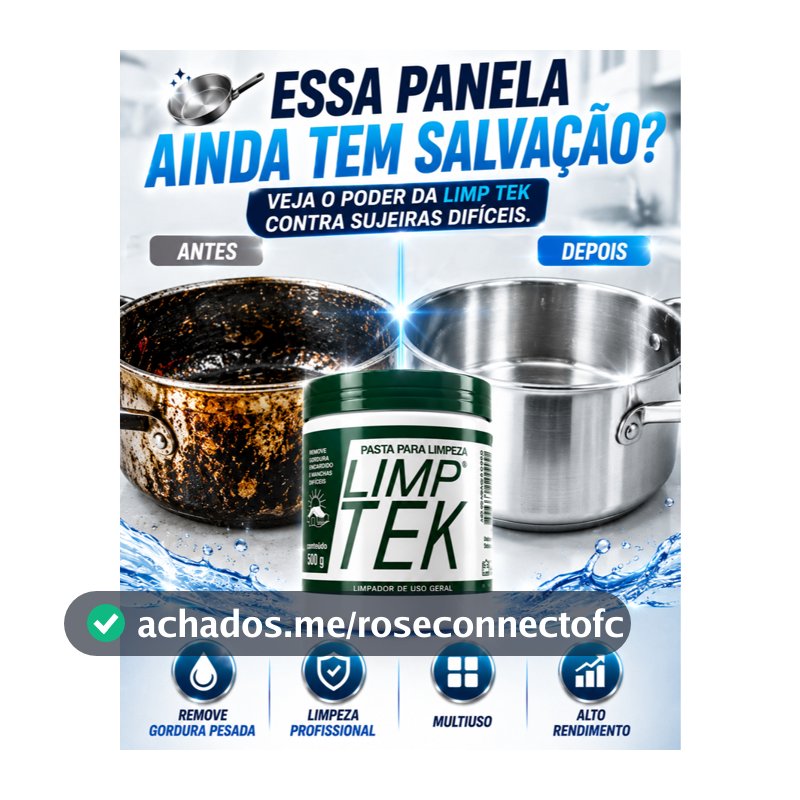 PASTA DE LIMPEZA PROFISSIONAL LIMP TEK 500G – MULTIUSO REMOVE GORDURA, ENCARDIDO, MANCHAS DIFÍCEIS, PANELAS FOGÃO, TÊNIS