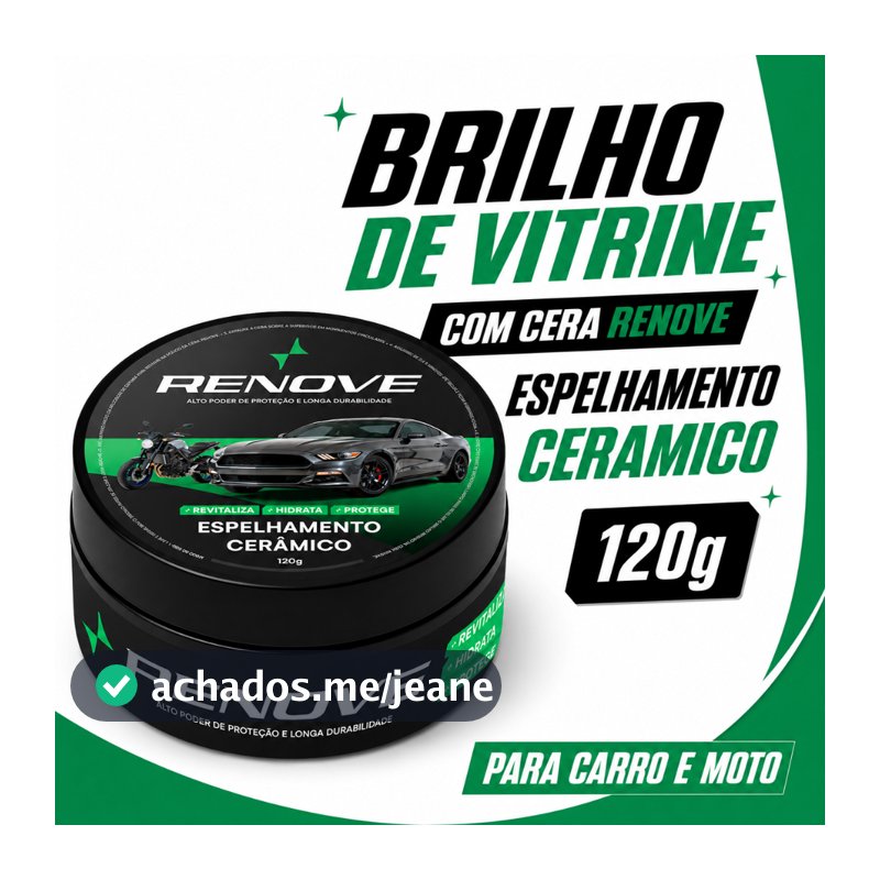 Cera Carnaúba Automotiva Renove 120g - Brilho Profundo, Toque Liso e Repelência à Água