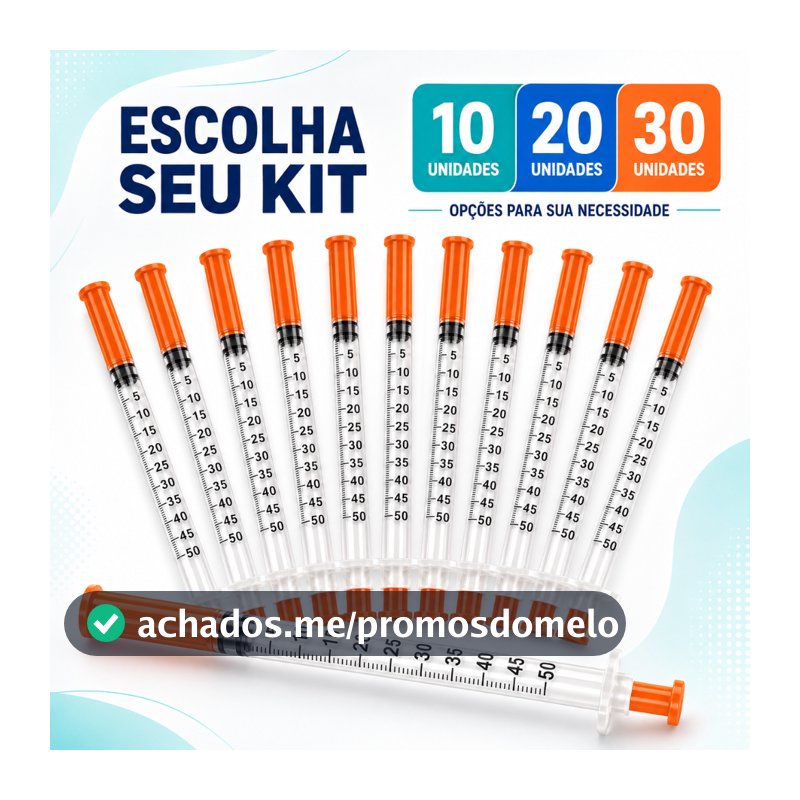 Seringa Insulina 0,5ml Fixa Agulha Fina Ultrafina 0,30mm x 8mm Graduada Estéril Descartável 50ui