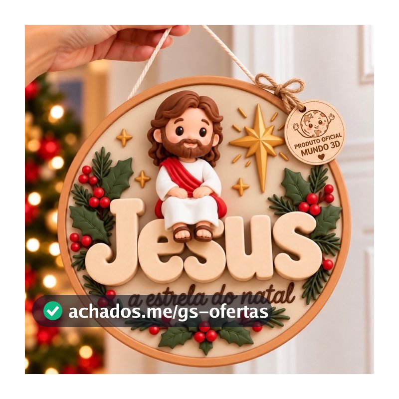 Guirlanda Decoração de Natal MDF Mini Jesus Efeito 3D Enfeite de Natal Plaquinha Decorativa Natalina Pendurar Porta m