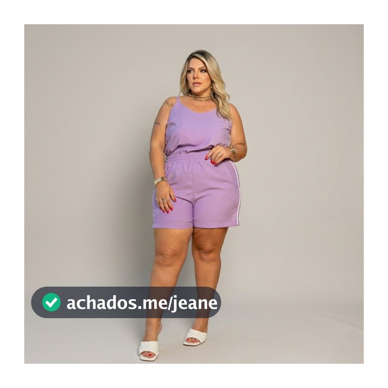 Conjunto Plus Size regata e shorts Ariane sarjado slim moda feminina estiloso dia a dia