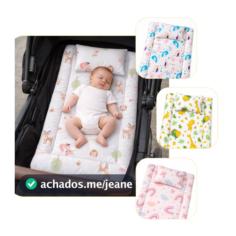 Colchonete Para Bebê com Travesseiro Berço Carrinho Moisés Recém Nascido Menino Menina - Varias Cores