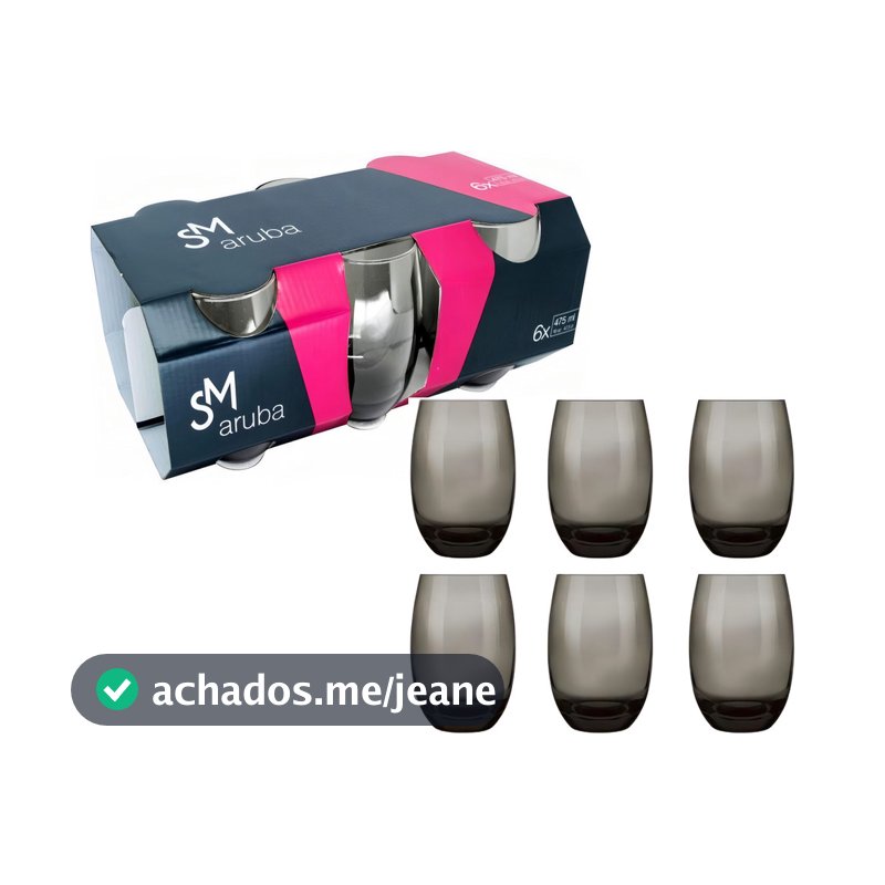 Jogo De Copos Aruba 465ml 6 Peças Cozinha Grande Nadir Cor Fume Cinza