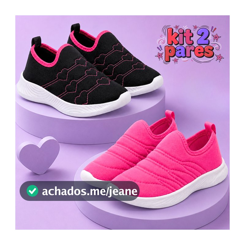 Kit 2 Tênis Infantil Calce Fácil Menina Leve e Confortável