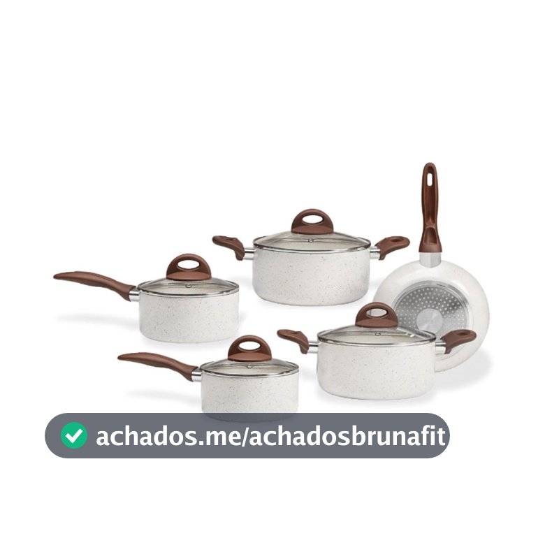 Jogo de Panelas Brinox De Indução Ceramic Life Granada 5 Peças Vanilla - Antiaderente