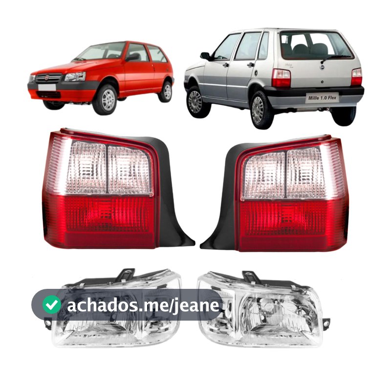 Kit Par Farol Uno Mille Fire CROMADO + Lanterna Traseira Fiat Uno Bicolor Cristal 2004 05 06 07 08 09 10 11 12