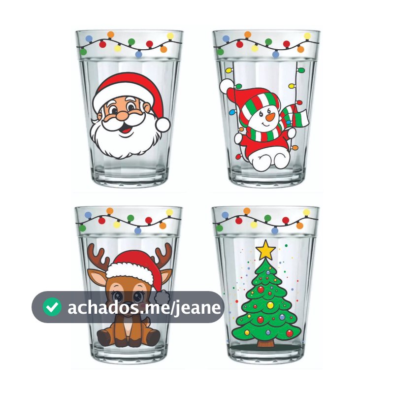 Copo americano 190ml Natal refrigerante café suco kit com 4 copos presente natalino