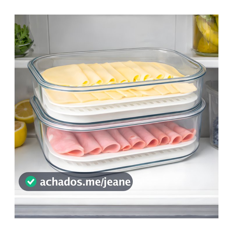 Kit Porta Frios Plástico Transparente com Tampa Pote Presunto Queijo 1L