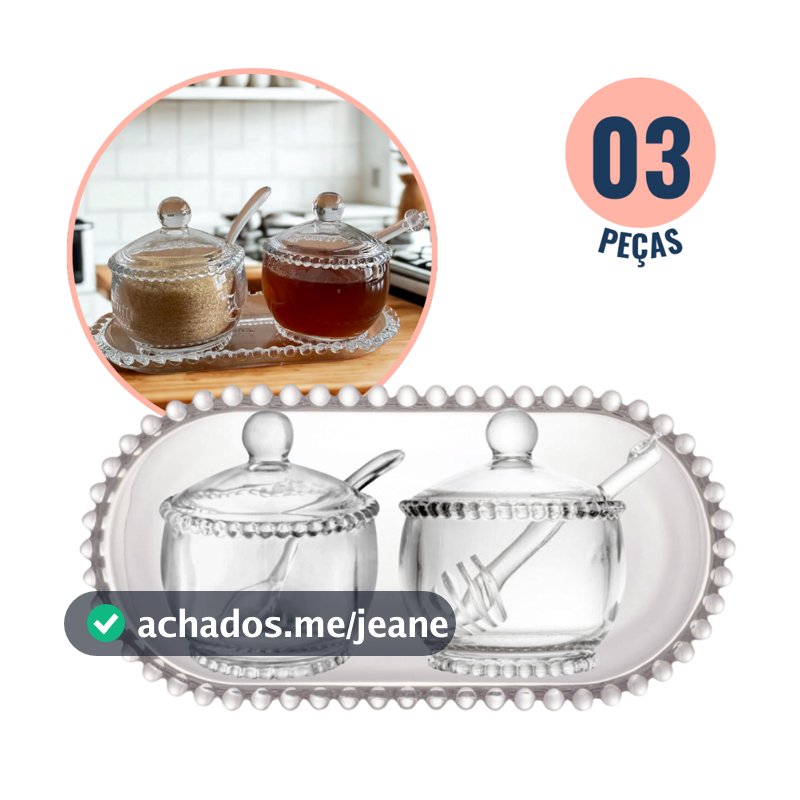 Kit 3 Peças Açucareiro Meleira E Travessa Cristal Pearl Bolinha Wolff