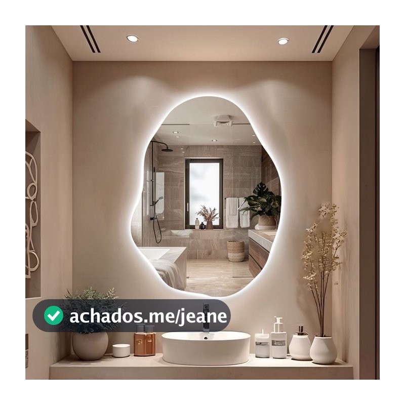 Espelho Orgânico Lapidado Grande Sem Moldura LED C/FONTE Quente Frio Decoração Quarto Banheiro Sala