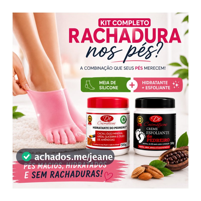 Meia de Silicone + Creme para Pés Ressecados com Ação Hidratante e Reparadora.