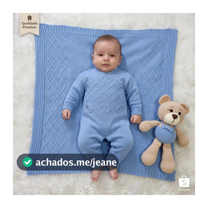 Kit 2 pçs Macação e Manta Losango Vira pézinho RN Bebê Saida Maternidade Enxoval Menina e Menino