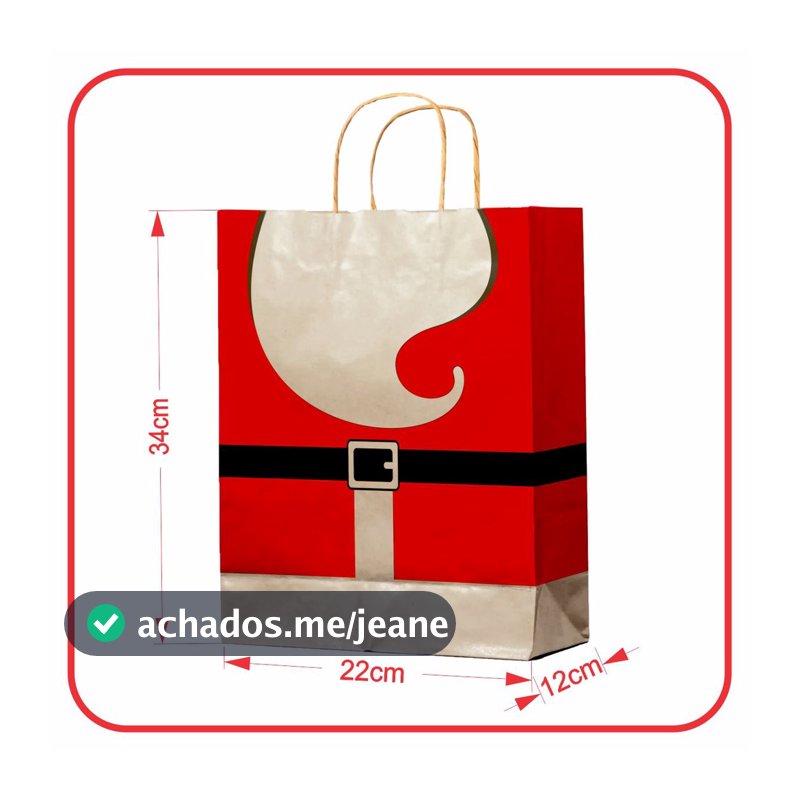 Sacola Kraft Feliz Natal Papai Noel 10 Unidades - 22x12x34 M