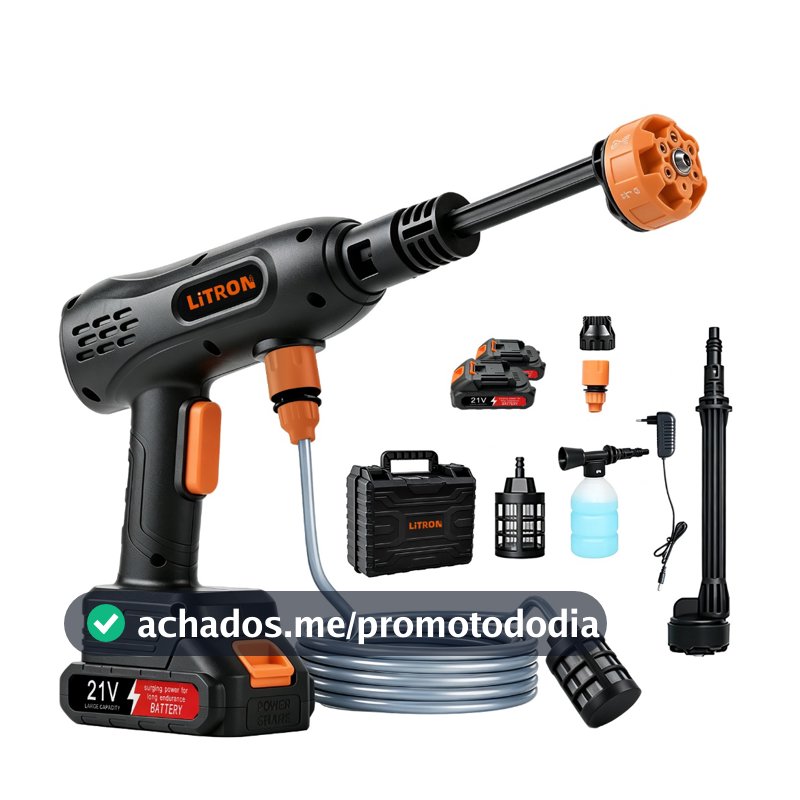 Lavadora de Alta Pressão Portátil Recarregável,6 EM 1 Modos de Jato de Água,Mangueira de 5m, Limpeza para Carro e Jardim