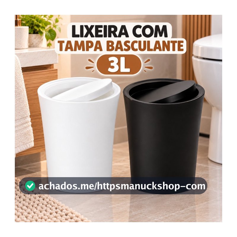 Lixeira 3L Com Tampa Basculante Para Banheiro E Escritório