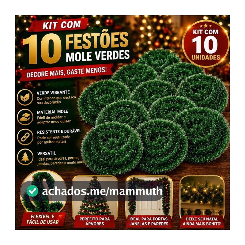 Festão Mole Verde Enfeite De Natal 2m Decoração Festa Promoção 7 cm Para Árvore de Natal 3/5/10 Peças Verde ou Nevado