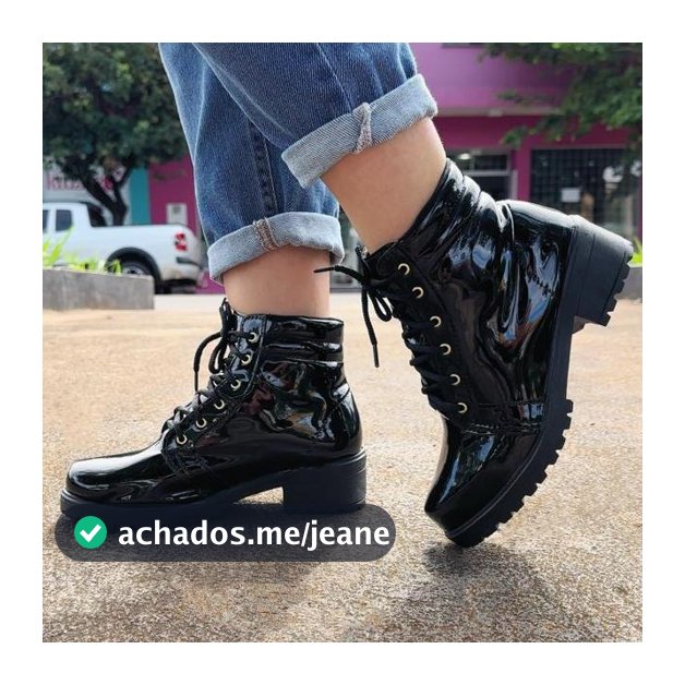 Bota Coturno Feminino Verniz Salto Médio Confortável Casual Elegante
