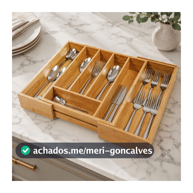 Porta Talheres Extensível Organizador de Gaveta MDF – Divisórias Ajustáveis 5 a 7 Compartimentos para Cozinha