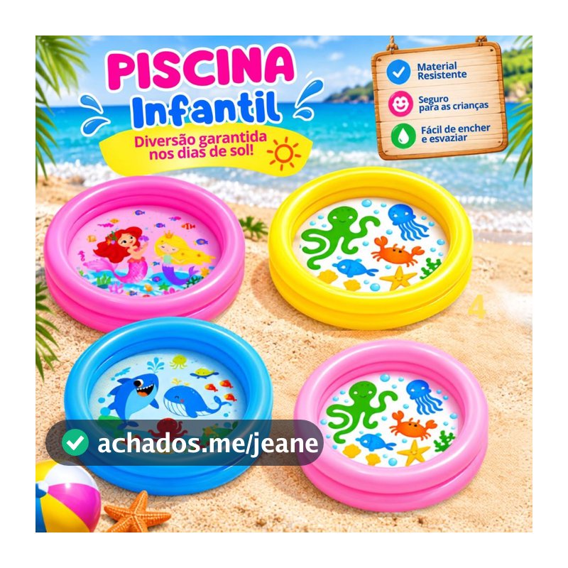 Piscina Inflável Infantil 2 Gomos 21 Litros Vinil Criança Praia Verão +2 Anos