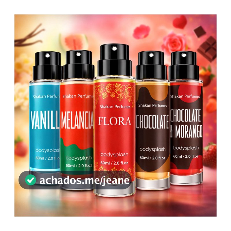 Kit 5 Body Splash Fragancias refrescantes Vanilla, Melancia, Flora, Chocolate, Chocolate (60 ml cada)