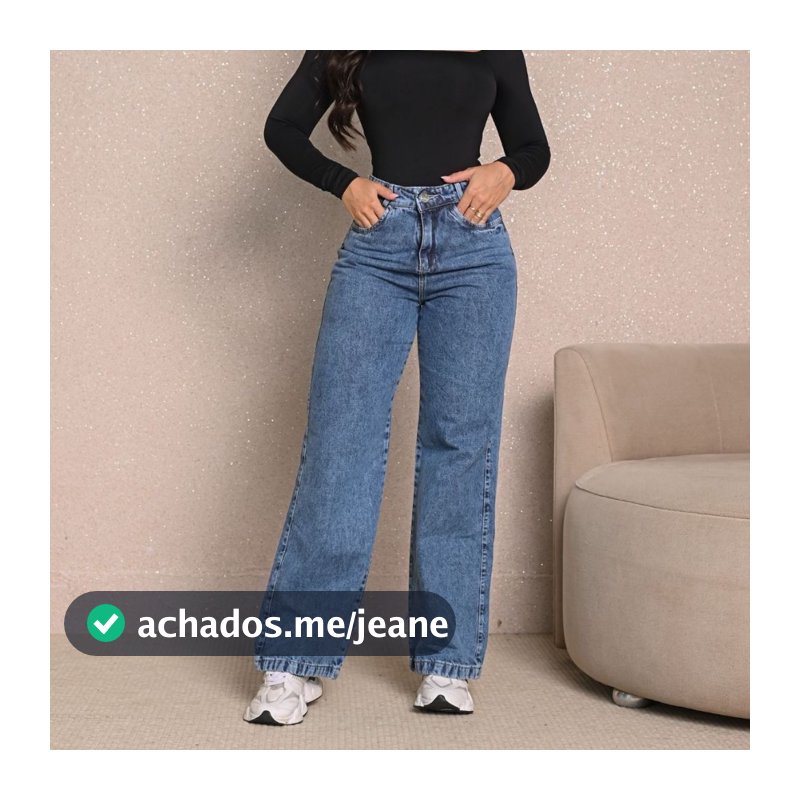 Calça Jeans Feminina Wide Leg Marmorizada Cintura Alta Tecido Grosso Pantalona Linha Premium 100% Algodão Levanta Bumbum