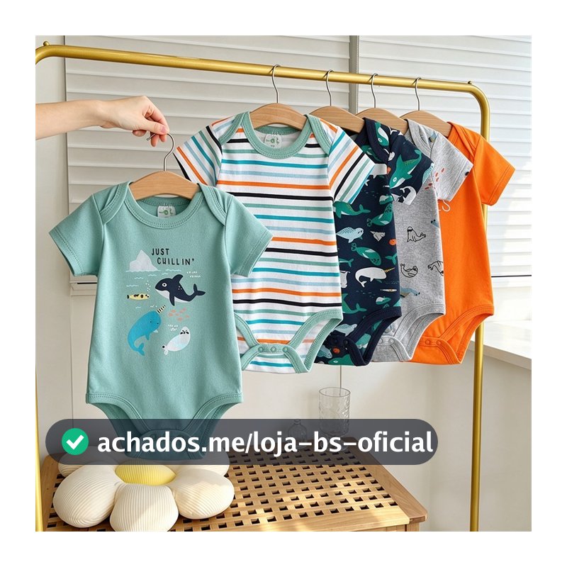 Conjunto de 5 peças de macacão para bebê 100% algodão diversas cores disponíveis série baleia uso diário