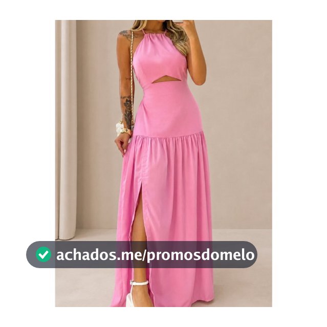 Vestido Midi Feminino Alças Finas Elástico Nas Costas Fenda Latera Casual Verão Liso