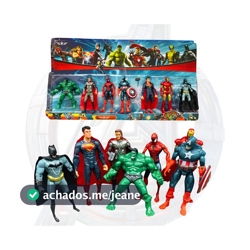 Kit Vingadores 7 Bonecos Articulados Super Heróis Avengers Hulk Homem-Aranha Thor Batman