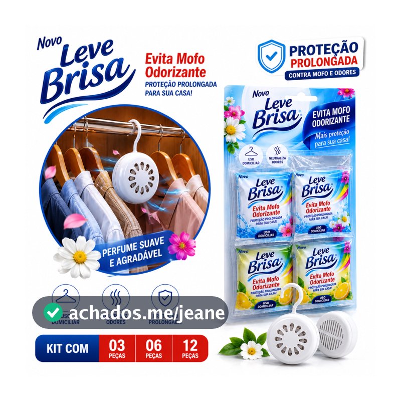 KIT C/ 01 / 03 / 06 ou 12 Leve Brisa Anti Mofo Armário Guarda Roupa Neutraliza Odores
