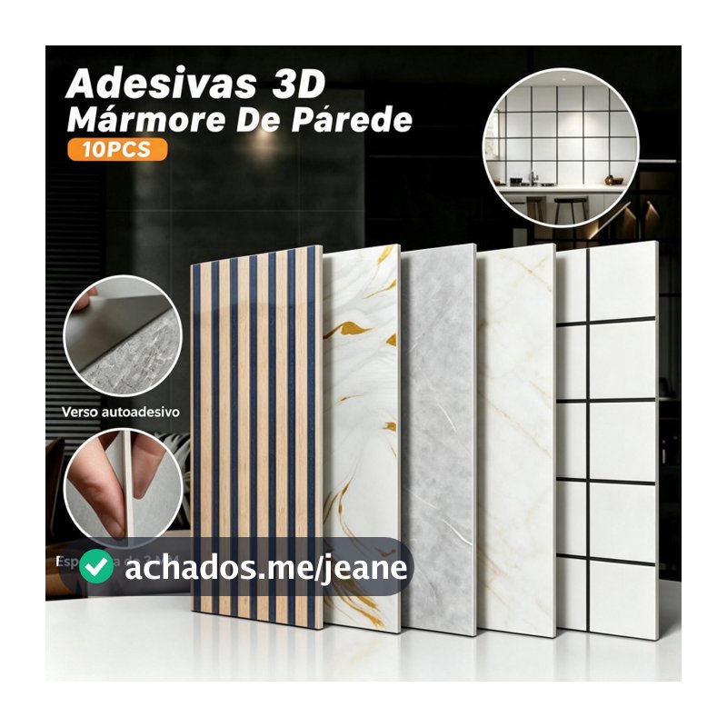 Kit 10 Placas Adesivas 3D Mármore De Parede Relevo Waterproof 30cm X 60cm Decoração