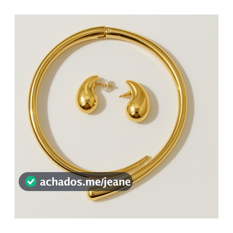 Conjunto Gargantilha e Brinco - Banhado em Ouro 18k Dourado Prata 925