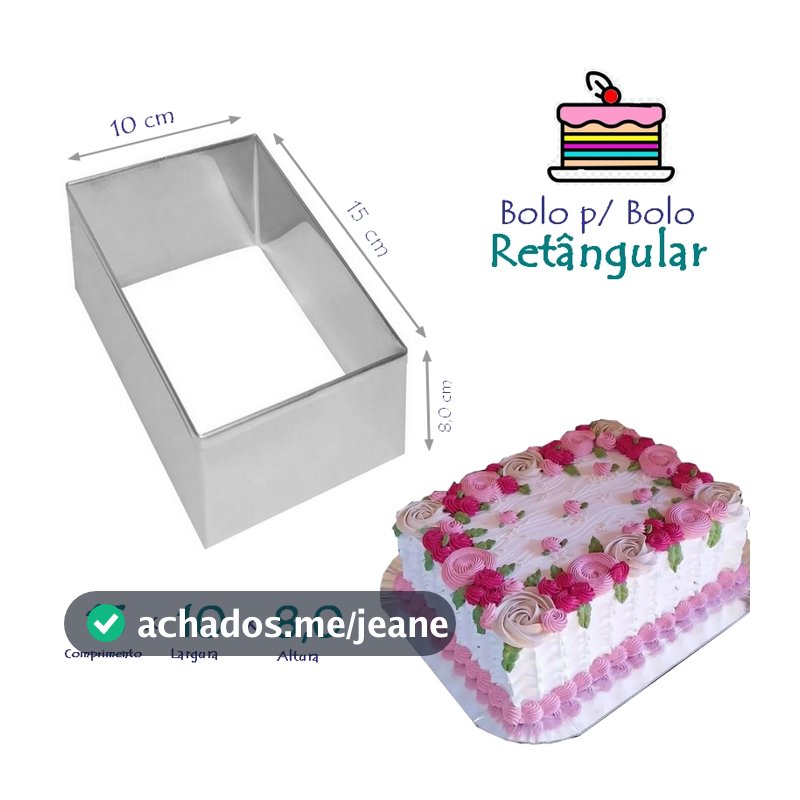 Aro Retangular p/ Bolo - INOX 15X10X8,0