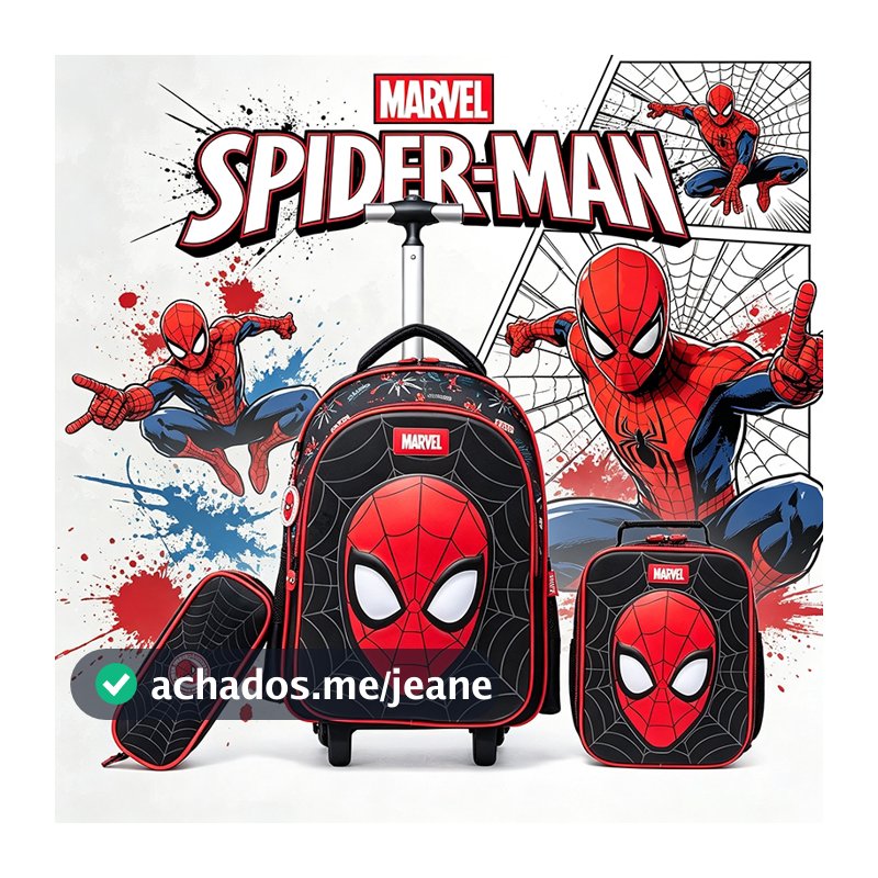 Marvel Mochila Com Máscara Do Homem-Aranha Com Painel Traseiro Reforçado Incluindo Lancheira E Caixa De Papelaria