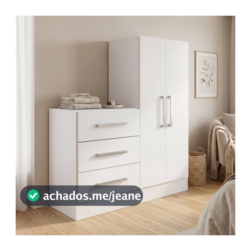 Cômoda para Quarto 3 Gavetas 2 Portas Dunas Branco Yescasa Branco
