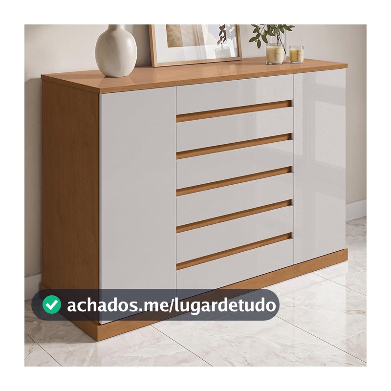 Comoda Vedra 7 Gavetas 2 Portas Amendoa Clean/Off White