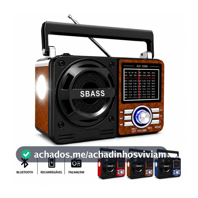 Rádio Caixa de Som Bluetooth Recarregável  Lanterna Retro Portátil FM AM USB SD Pilha