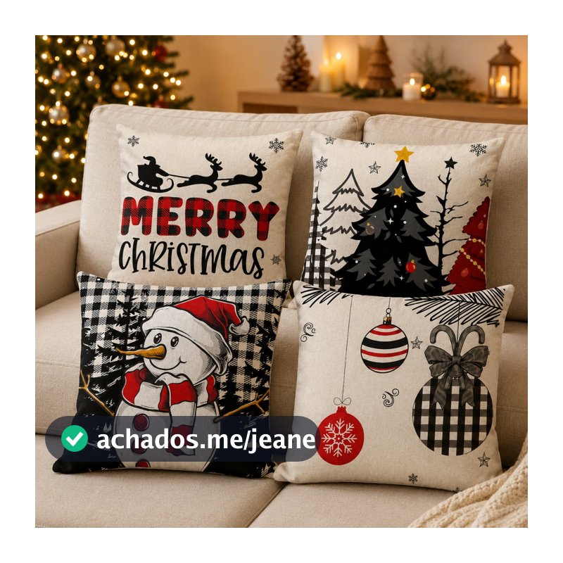 Kit 04 Capas de Almofada DIgital Natalina 43x43cm Decoração Natal Especial