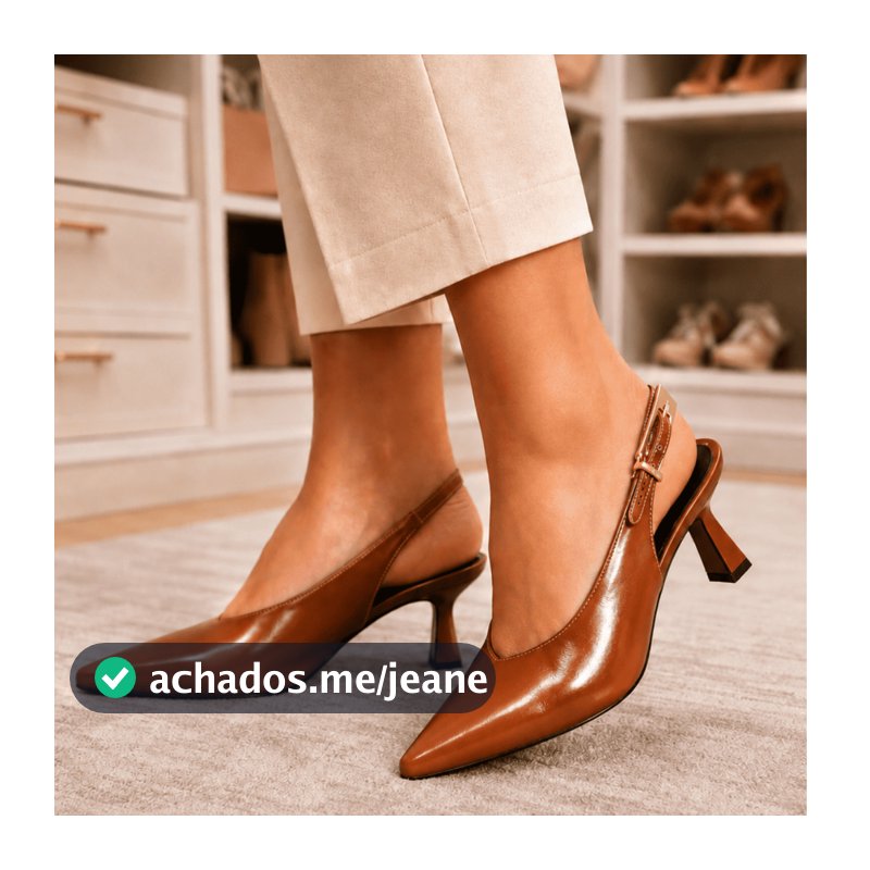 Sapato Slingback Feminino Bico Fino Salto Baixo Scarpin Confortável