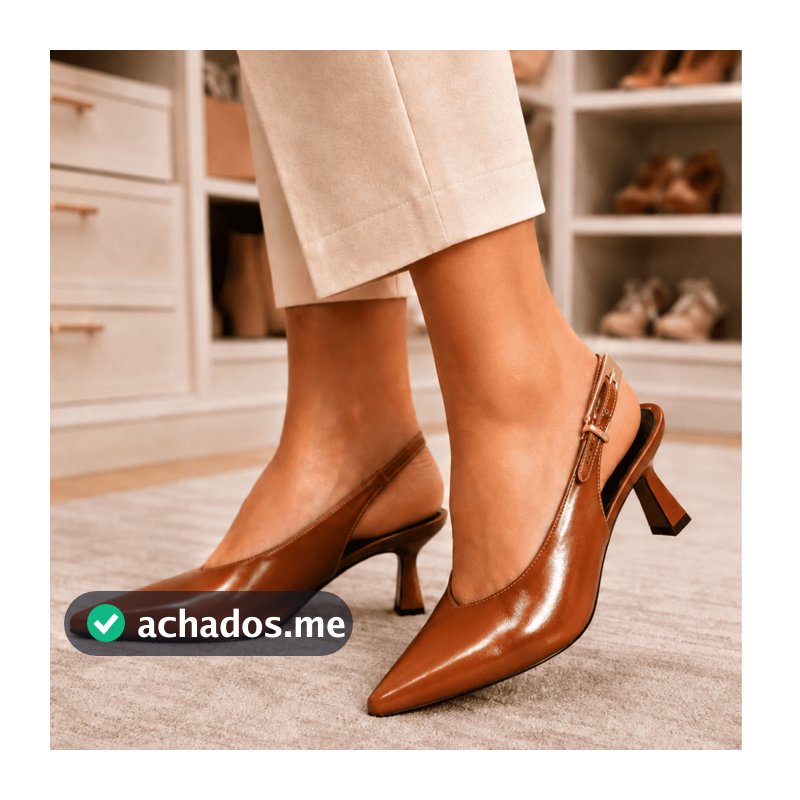 Sapato Slingback Feminino Bico Fino Salto Baixo Scarpin Confortável