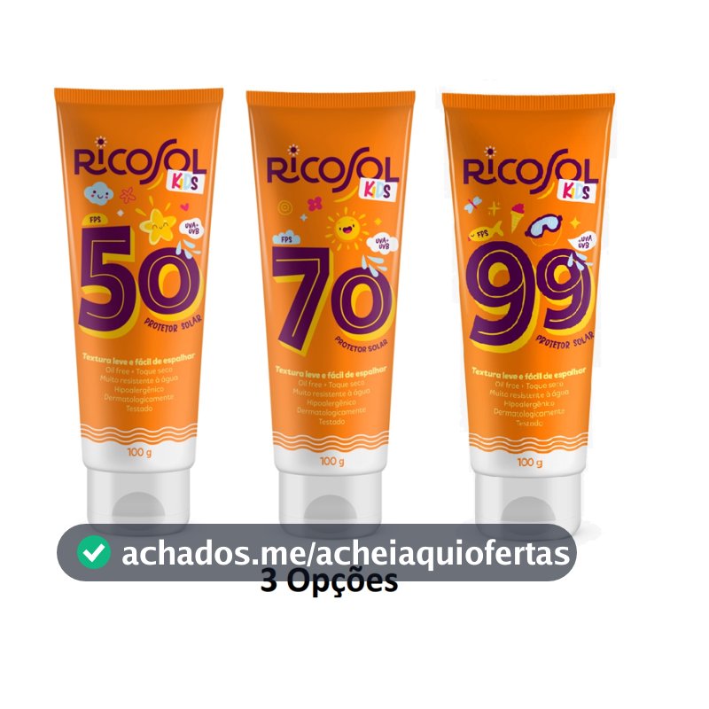 RICOSOL Kids Protetor Solar Infantil  FPS 50 ou 70 Muito Resistente a Agua 100g