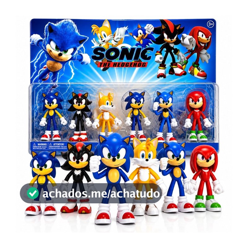 Bonecos Sonic Kit 6 Personagens Tails Shadow Knuclke  Collection Bonecos Coleção Brinquedo