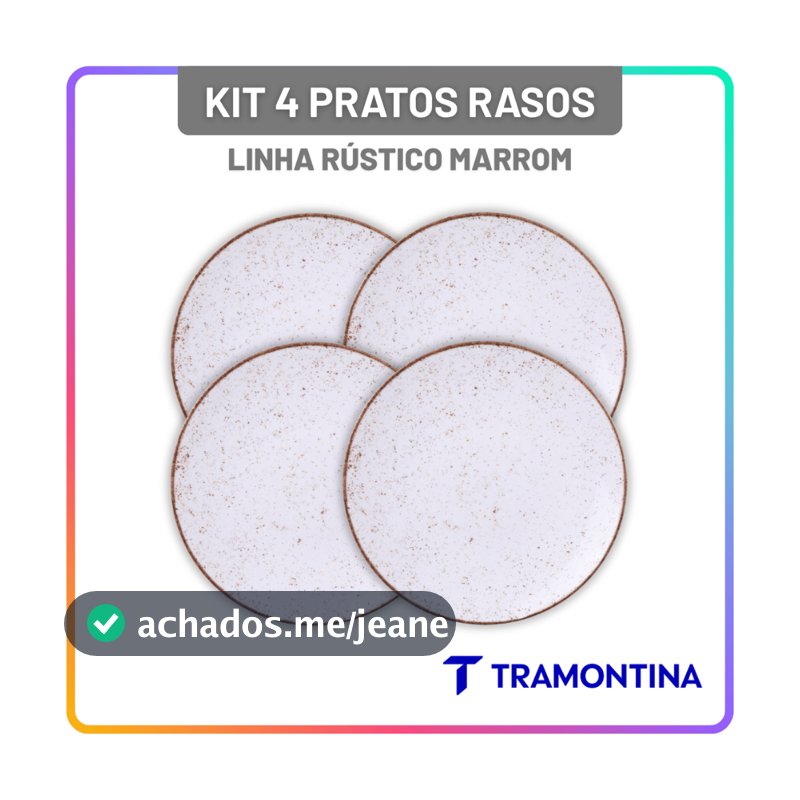 Jogo de Pratos Rasos Tramontina 25 cm Rústico Marrom Porcelana Decorada Conjunto de Pratos 4 Peças