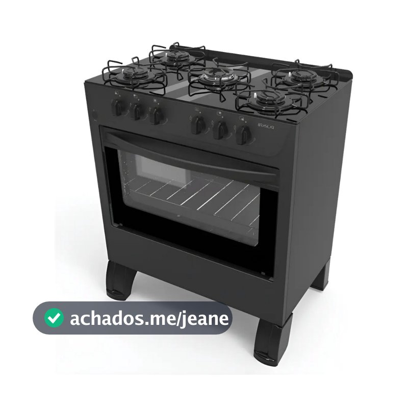 Fogão De Piso á Gás Braslar bocas Carina Preto com mesa de Vidro Acendimento Automático