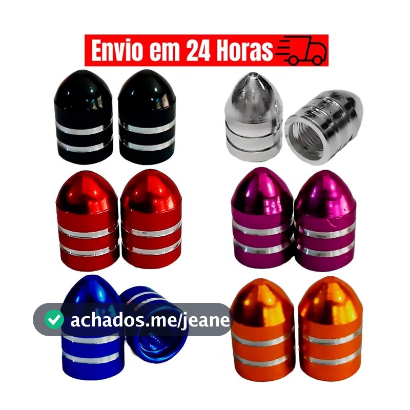 Tampa Válvula Bico Pino Bala Kit Tampinha Para Câmara De Ar Bike Moto Carro
