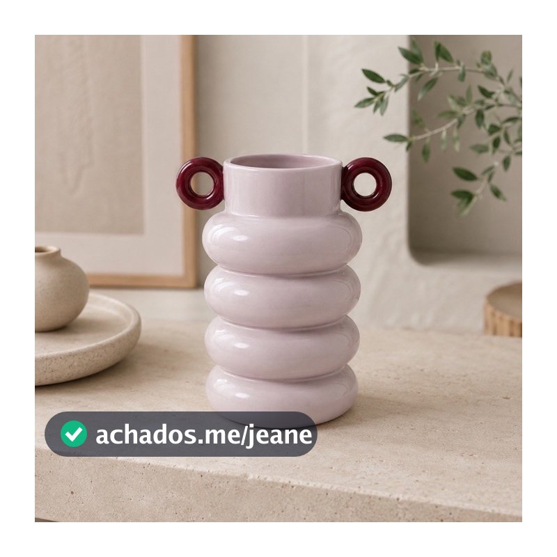Vaso Cerâmica Lilás com argolas em Bordô 29cm