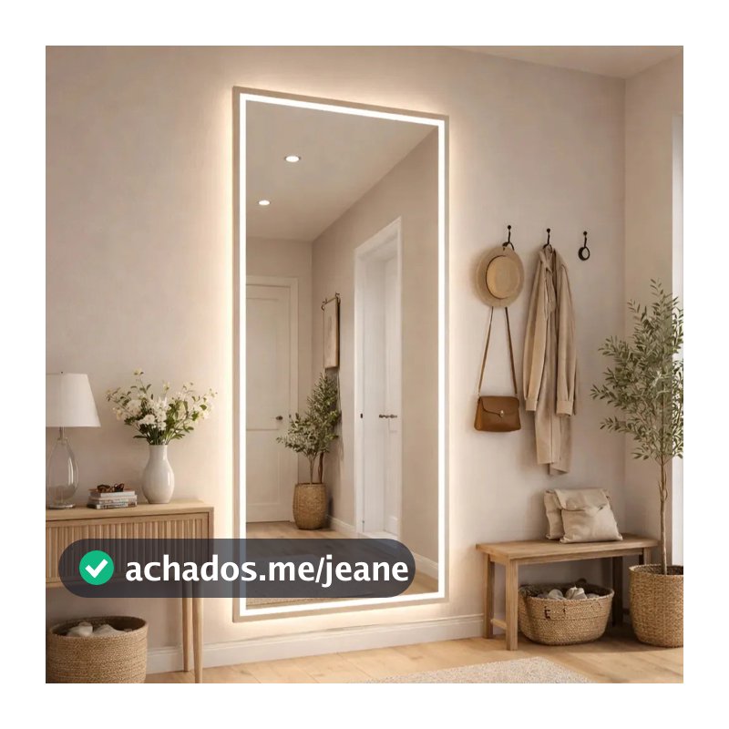 Espelho Grande Corpo Inteiro 170x70cm Retangular LED 3 Cores Touch para Banheiro Sala