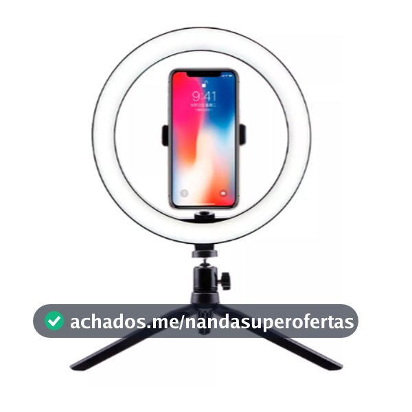 Anel Ring Light16cm/ 26cm com Tripé de Mesa, Suporte para Celular e Conexão USB